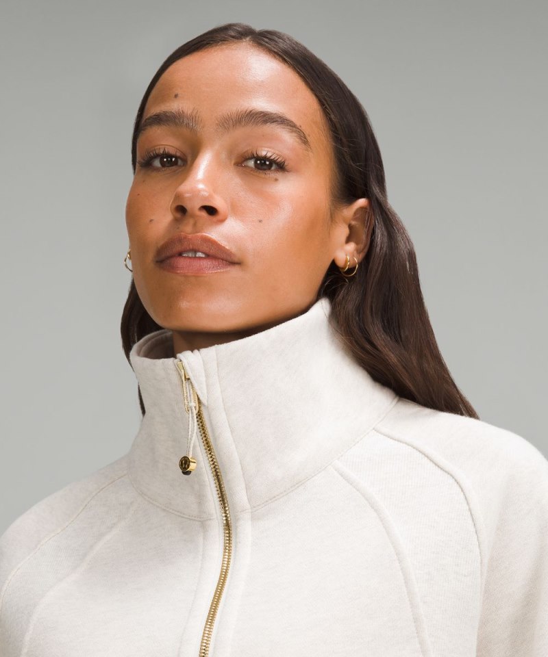 Lululemon Scuba Oversized Funnel-Neck Half Zip Heathered Bone / Gold Online Outlet Sale