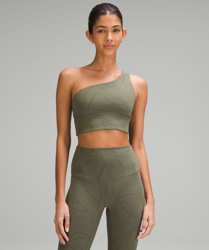 Lululemon Align™ Asymmetrical Bra *Light Support, A / B Cup Scripted Yogo Army Green / Dark Olive Online Outlet Sale