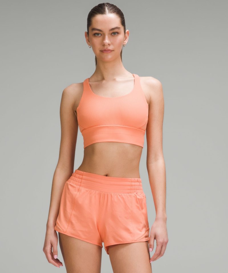 Lululemon Energy Ribbed Longline Bra Medium Support, B–D Cups Coral Kiss Online Outlet Sale