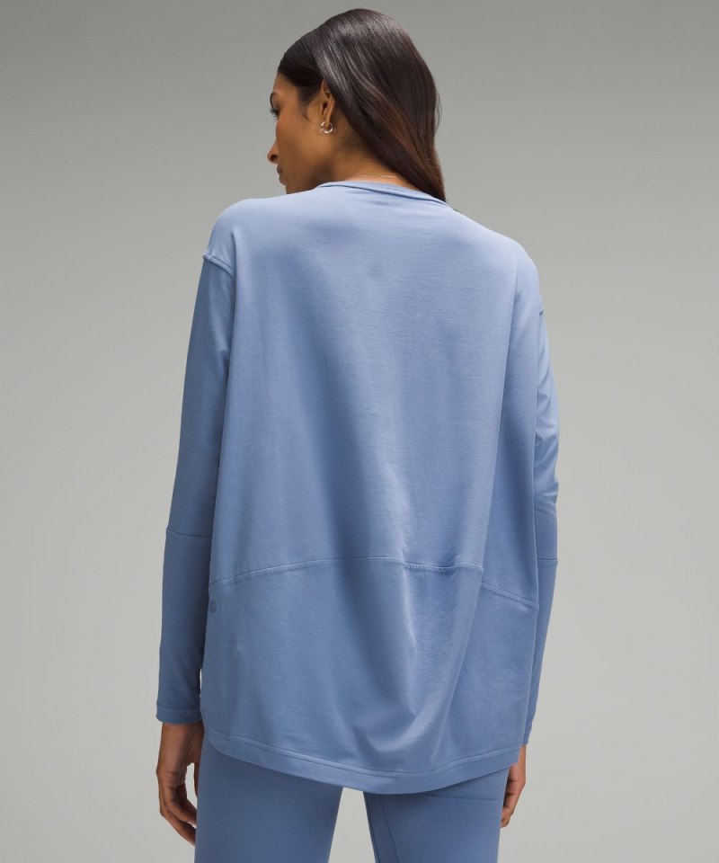 Lululemon Back In Action V-Neck Long-Sleeve Shirt Oasis Blue Online Outlet Sale