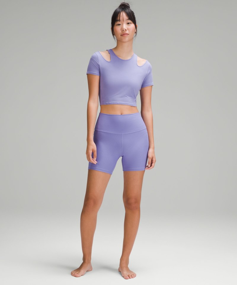 Lululemon Shoulder Cut-Out Yoga T-Shirt Dark Lavender Online Outlet Sale