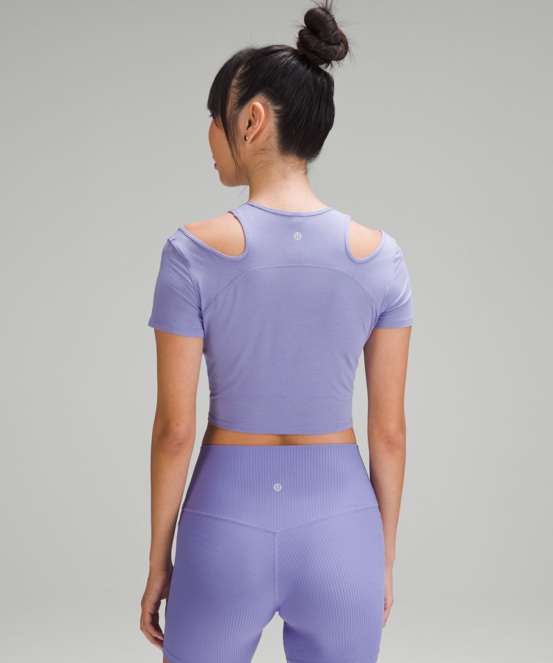 Lululemon Shoulder Cut-Out Yoga T-Shirt Dark Lavender Online Outlet Sale