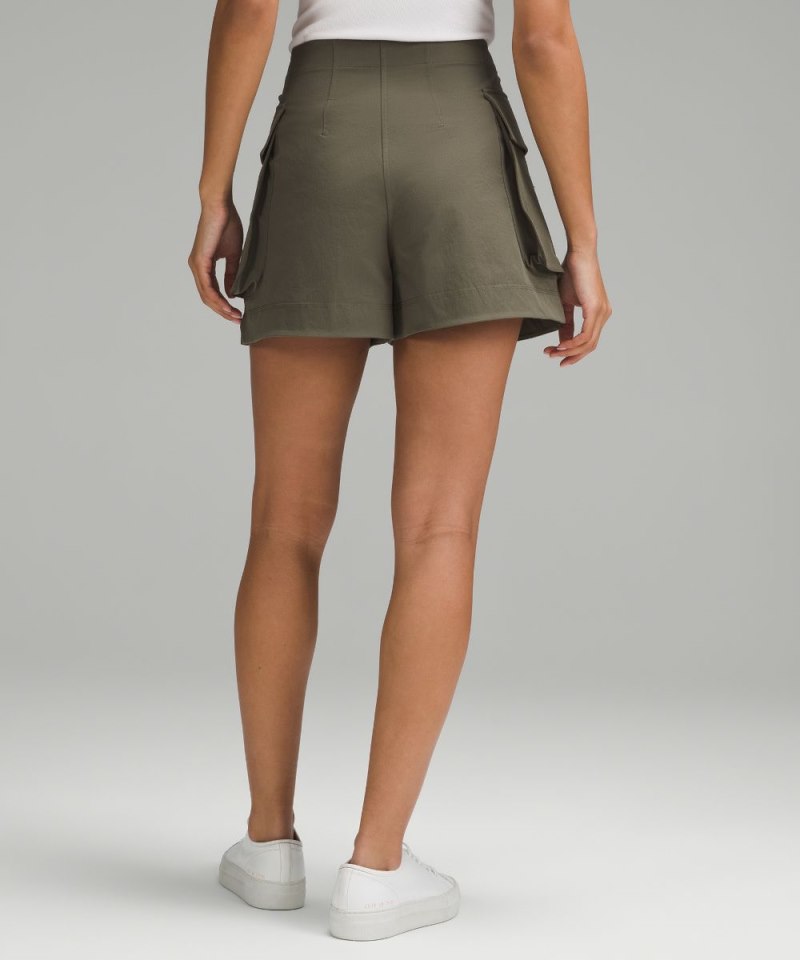 Lululemon Relaxed-Fit Super-High-Rise Cargo Short 4" Army Green Online Outlet Sale