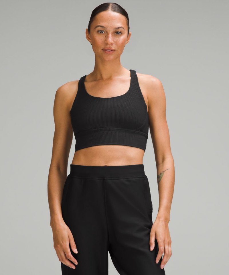 Lululemon Energy Ribbed Longline Bra Medium Support, B–D Cups Black Online Outlet Sale