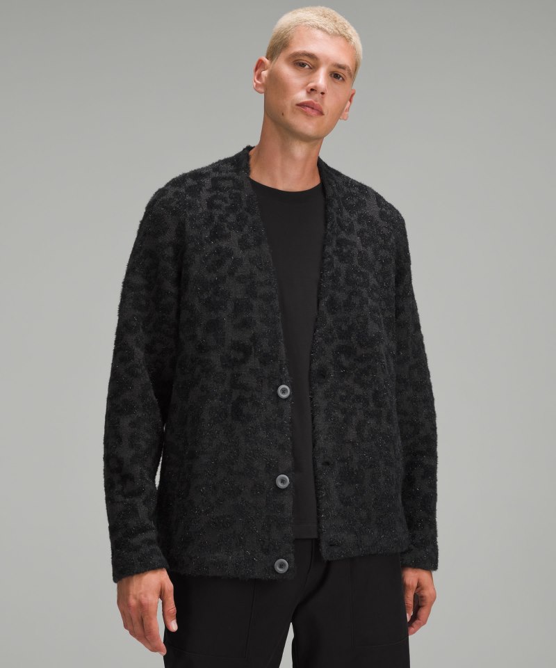 Lululemon Wool-Blend Jacquard Cardigan Knit Leopard Graphite Grey Black Online Outlet Sale
