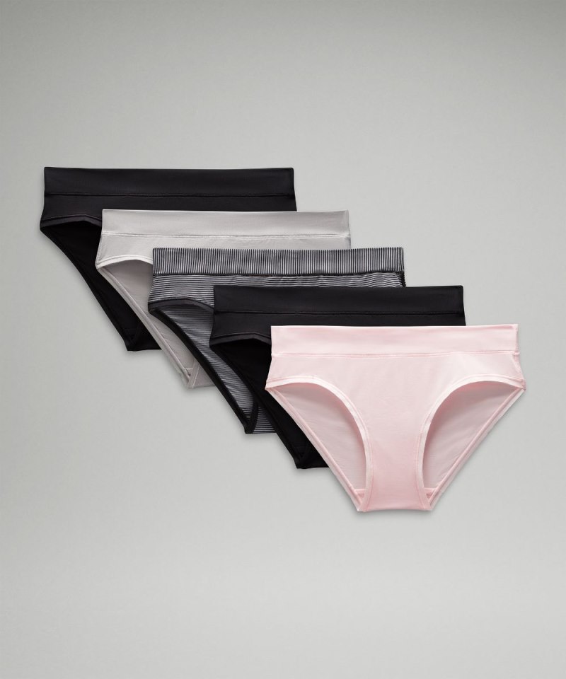Lululemon UnderEase Mid-Rise Bikini Underwear *5 Pack Strawberry Milkshake / Silver Drop / Jumie Stripe Rhino Grey Black / Black / Black Online Outlet Sale