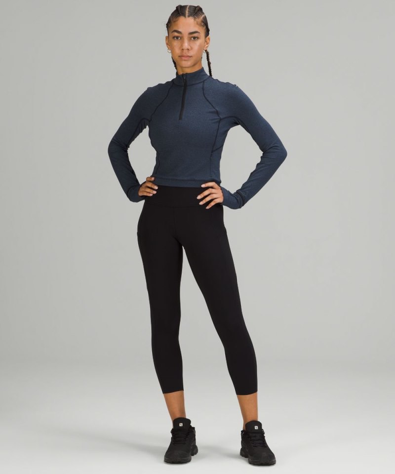 Lululemon It's Rulu Cropped Half Zip Heathered True Navy / Black Online Outlet Sale