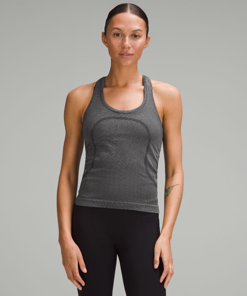 Lululemon Swiftly Tech Racerback Tank Top 2.0 *Race Length Spandex Stripe Black / White Online Outlet Sale