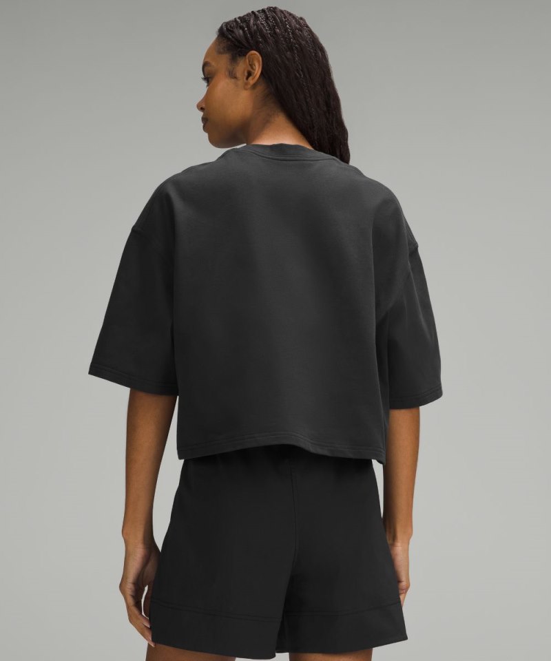 Lululemon Brushed Heavyweight Cotton Cropped Crew T-Shirt Black Online Outlet Sale