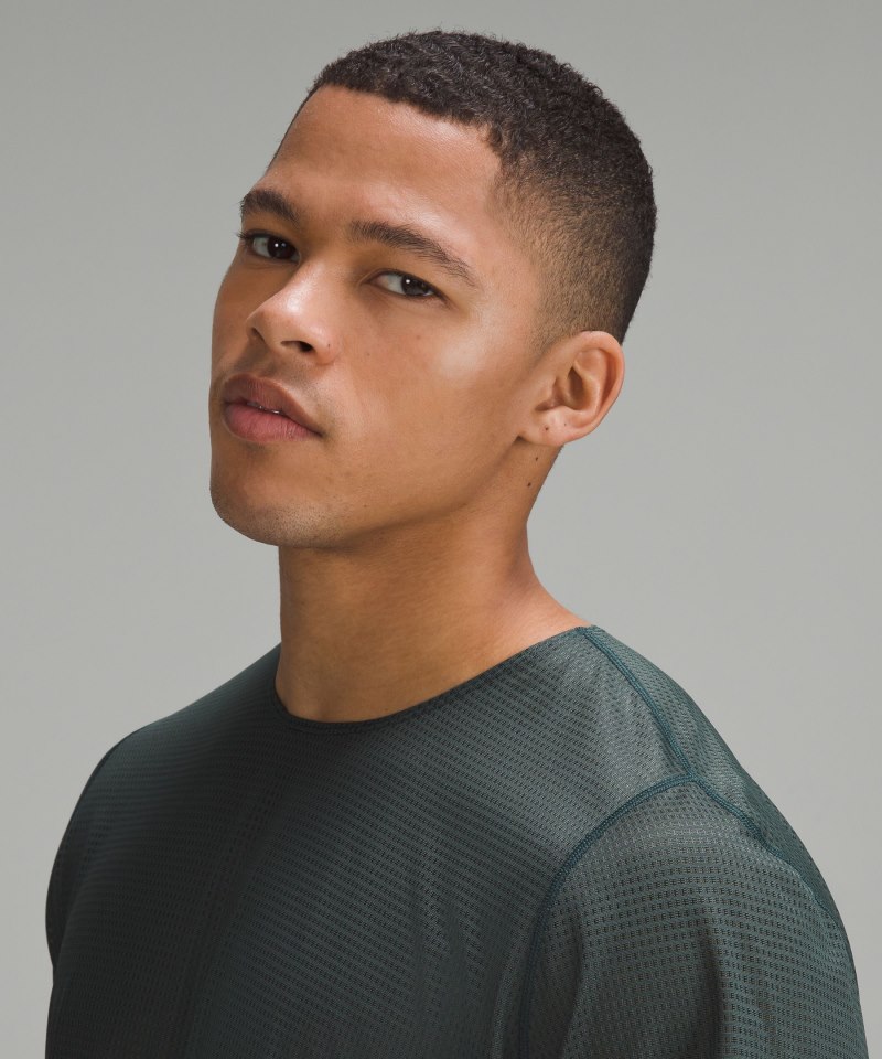Lululemon lab Grid Mesh Short-Sleeve Shirt *Graphic Sea Steel Online Outlet Sale