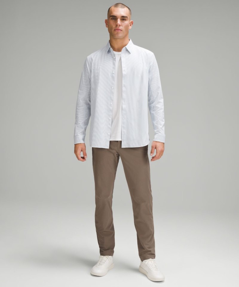 Lululemon New Venture Slim-Fit Long-Sleeve Shirt Inline Stripe White Heathered Blue Linen Online Outlet Sale