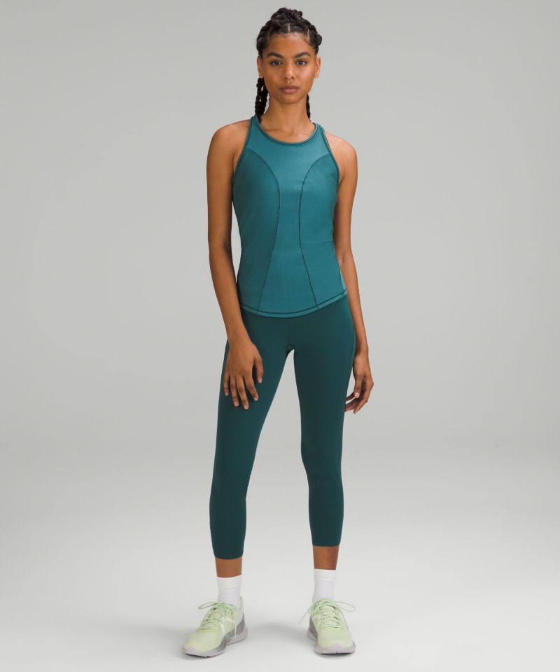 Lululemon Base Pace Two-Toned Ribbed Tank Top Green Jasper / Blue Chill Online Outlet Sale