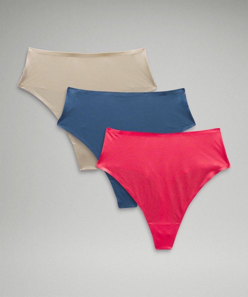 Lululemon Wundermost Ultra-Soft Nulu High-Waist Thong Underwear *3 Pack Mojave Tan / Oasis Blue / Glaze Pink Online Outlet Sale